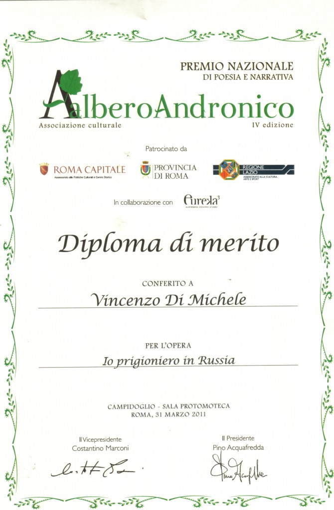 Premio "Albero Andronico 2010", Diploma di merito per Vincenzo Di Michele